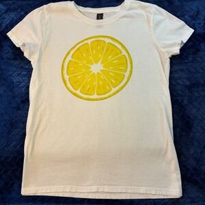 Gildan Softstyle Lemon Slice Graphic Tee White Cotton Short Sleeve Shirt Small